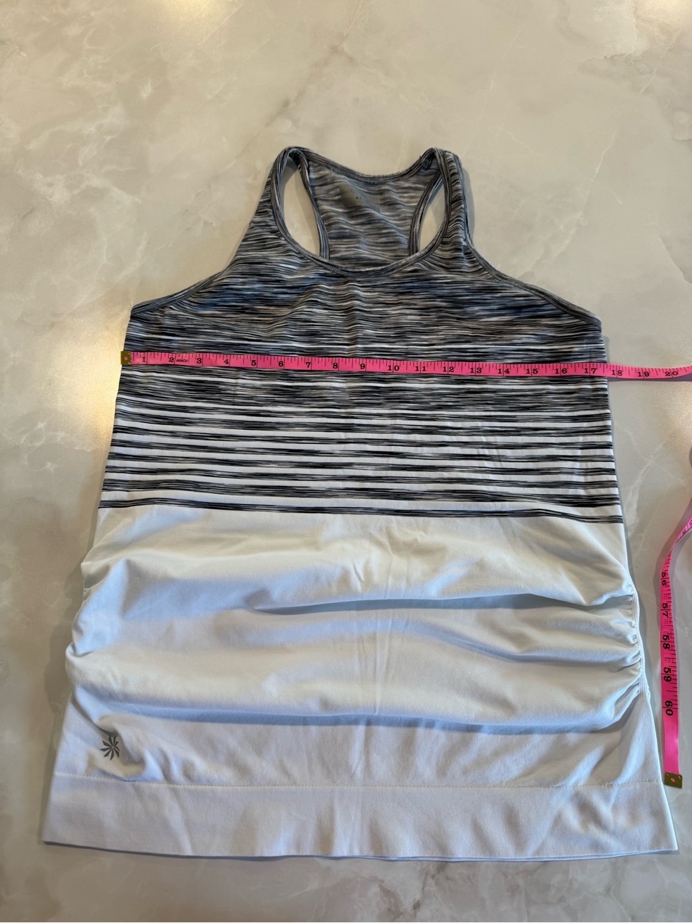 Athleta Black & White Striped Racerback Tank with White Panel